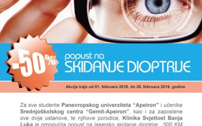 LASERSKO SKIDANJE DIOPTRIJE – 50% popusta