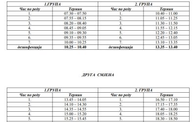Raspored smjena u školi 2020-21